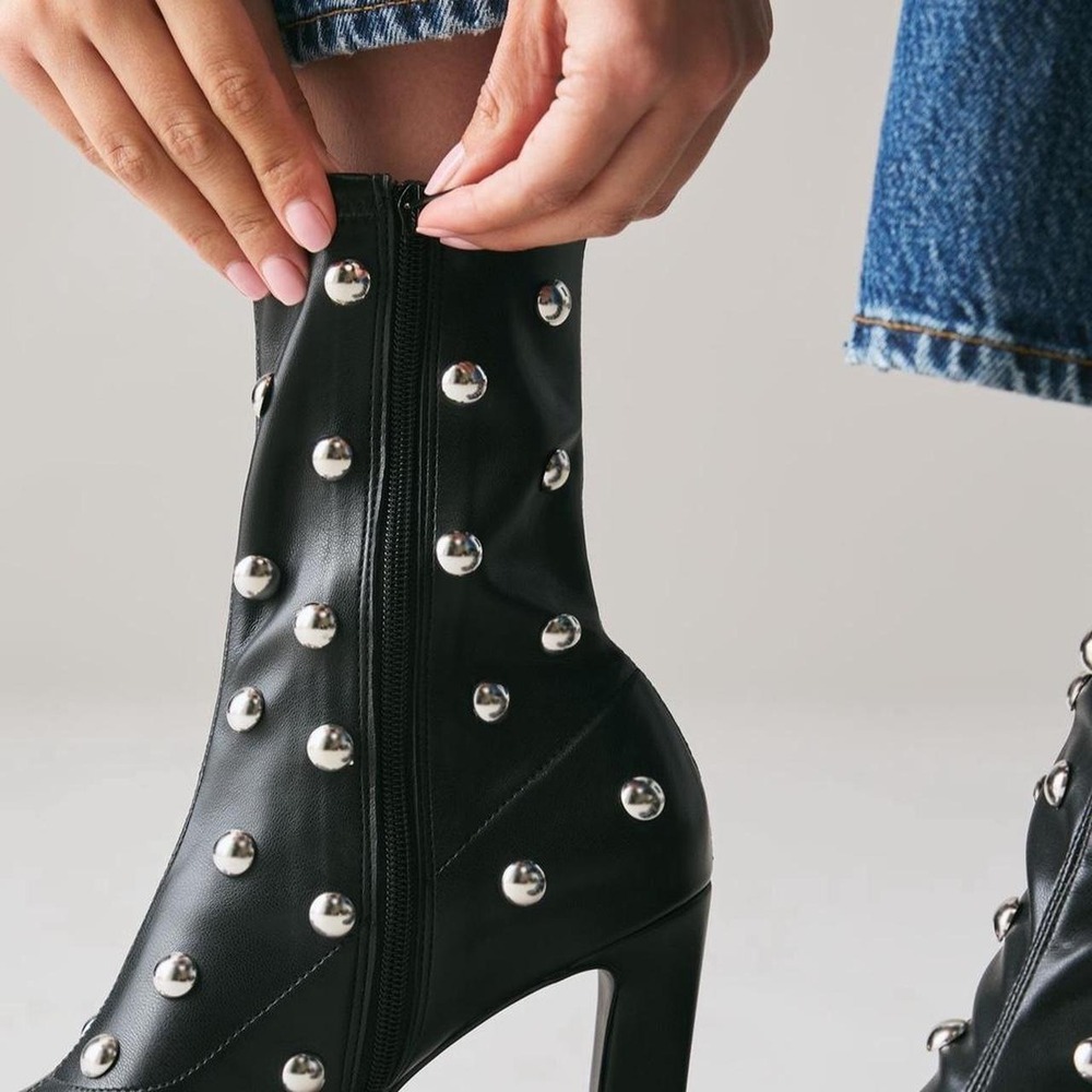Maeve Black leather ankle boots with silver studs